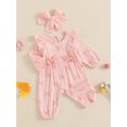 thumbnail image 4 of Elippeo Baby Girl 2Pcs Fall Outfits Long Sleeve Bow Print Ruffle Jumpsuit with Headband Set Newborn Clothes 3 6 9 12 Months, 4 of 9