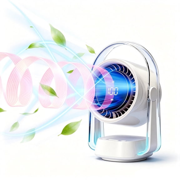 Portable Desk Fan, USB Rechargeable Turbo Table Fan for Desk, Quiet Desktop Air Circulator with 360° Adjustable Rotate, Battery Powered Fan with LED Display for Bedroom, Office, Kitchen