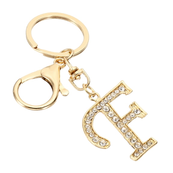 Uxcell Initial Letter Keychain, Letter F Charm with Crystal Diamonds for Bag Backpack DIY Craft, Gold Tone