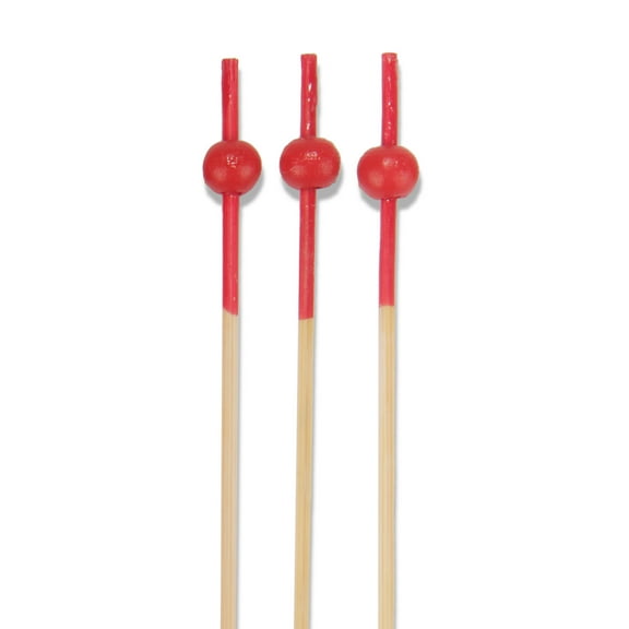 BambooMN 5.9" Decorative Small Ball Bamboo Cocktail Fruit Sandwich Picks Skewers - Red Dipped - 1,000pcs
