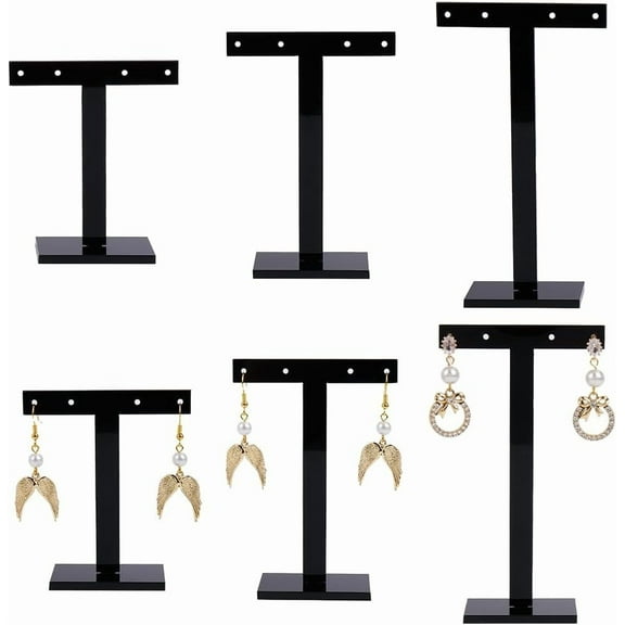 1set 2 sets 3 Sizes T Bar Organic Glass Earring Display Stand T Bar with Four Holes Black 68.5~70x28x80~120mm 3pcs/set