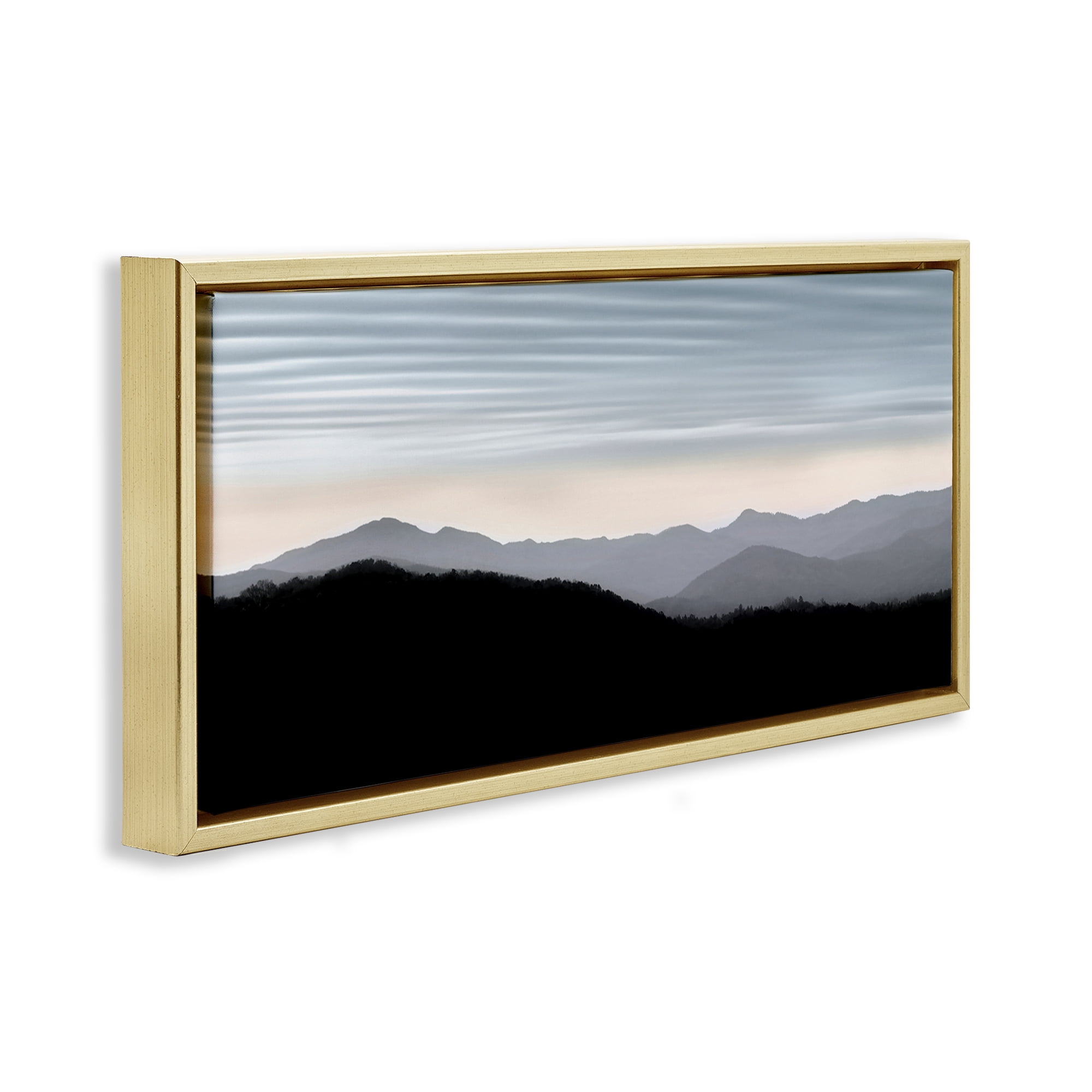 Stupell Industries Mountains with Rippled Sky Landscape & Nature Photography Gold Floater Framed Canvas Art Print Wall Art, 31 x 14