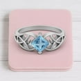 thumbnail image 3 of 5mm Square Shape Natural Blue Topaz 925 Silver Celtic Women Mother's Day Gift Ring, 3 of 7