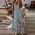thumbnail image 2 of Ovticza Women's Summer Maxi Dress Casual V-Neck Sleeveless Bohemian Spaghetti Strap Floral Long Maxi Dress Sky Blue M, 2 of 5