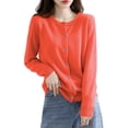 thumbnail image 3 of Womens Long Sleeve Button Up Knit Cardigan Light-Bodied 2026 Crewneck Button Down Sweaters for Women Tangerine Red M, 3 of 7