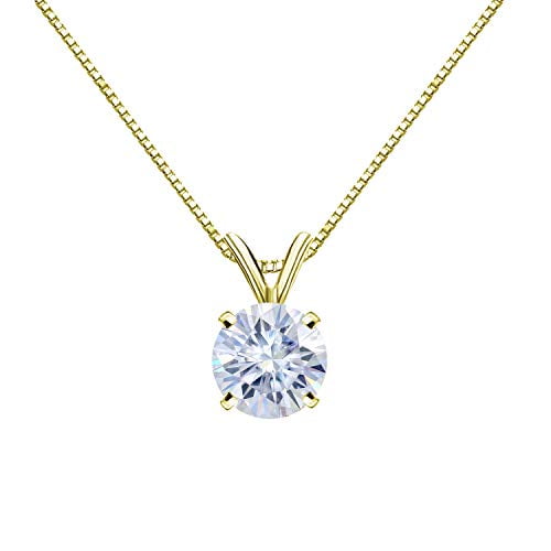 14K Yellow Gold Round 4-Prong Solitaire Moissanite Pendant Necklace (2 1/2ct TGW, 9mm, G-H Color) 16 to 18-inch by Diamond Wish