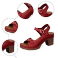 thumbnail image 5 of Rokment Women's Platform Heeled Dressy Sandals Summer Fashion Hollow out Leather Buckles Chunky Stackable High Heels Dress Sandals for Ladies D Size 9, 5 of 7
