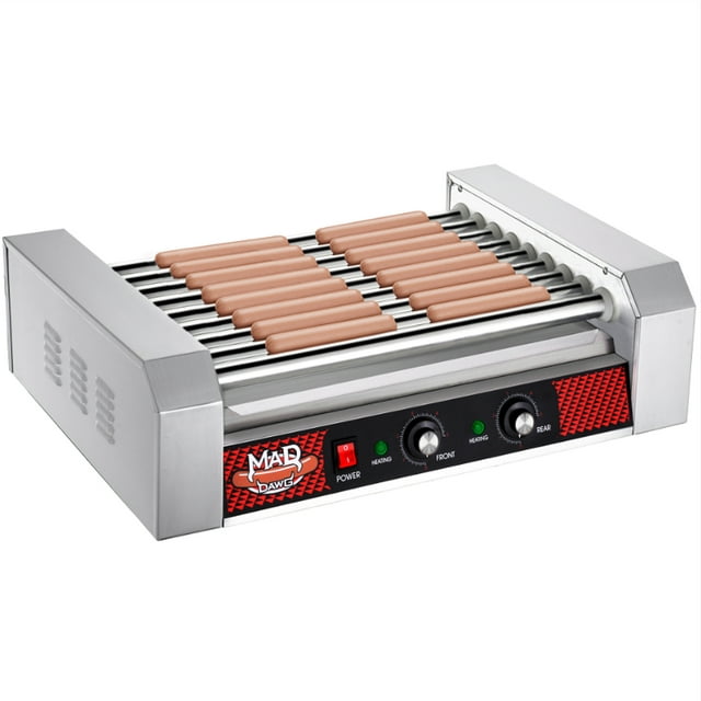24 Hot Dog Roller Machine- 9 Rollers, Hotdog or Sausage Grill -Electric Countertop Cooker, Drip Tray & Dual Zones by Great Northern Popcorn
