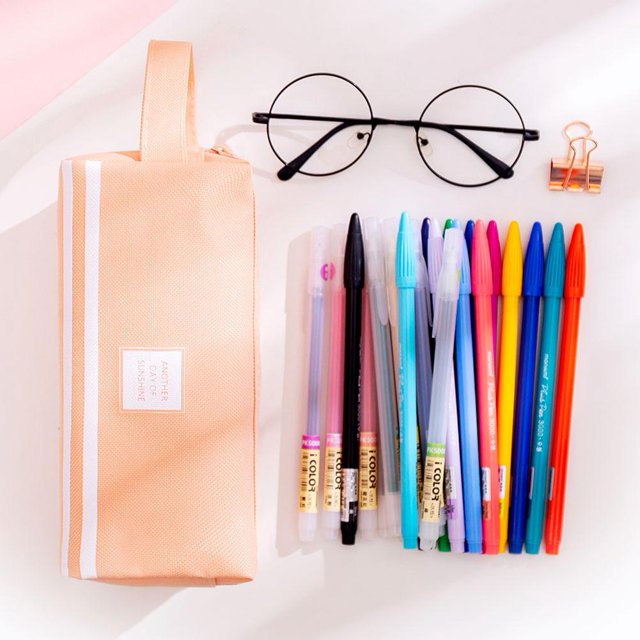 Estuche de lona de color simple Papelería con cremallera de gran capacidad (rosa) Ndcxsfigh Nuevos Originales