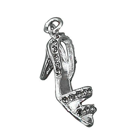 Sterling Silver 18" .8mm Box Chain Pink Cubic Zirconia High Heel Sandal Pendant Necklace