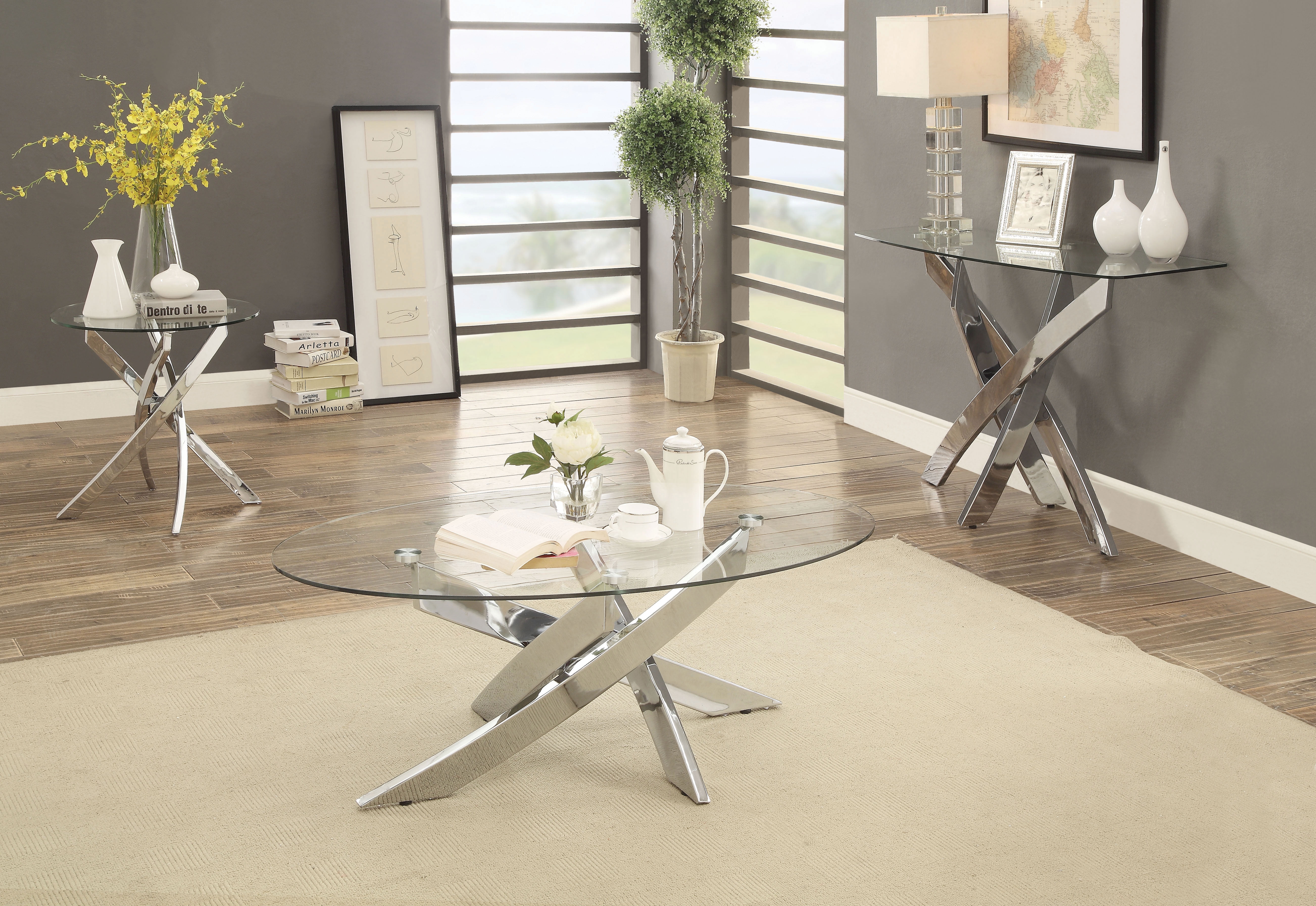 Furniture of America Gisela Contemporary Glass Top Sofa Table, Chrome ...