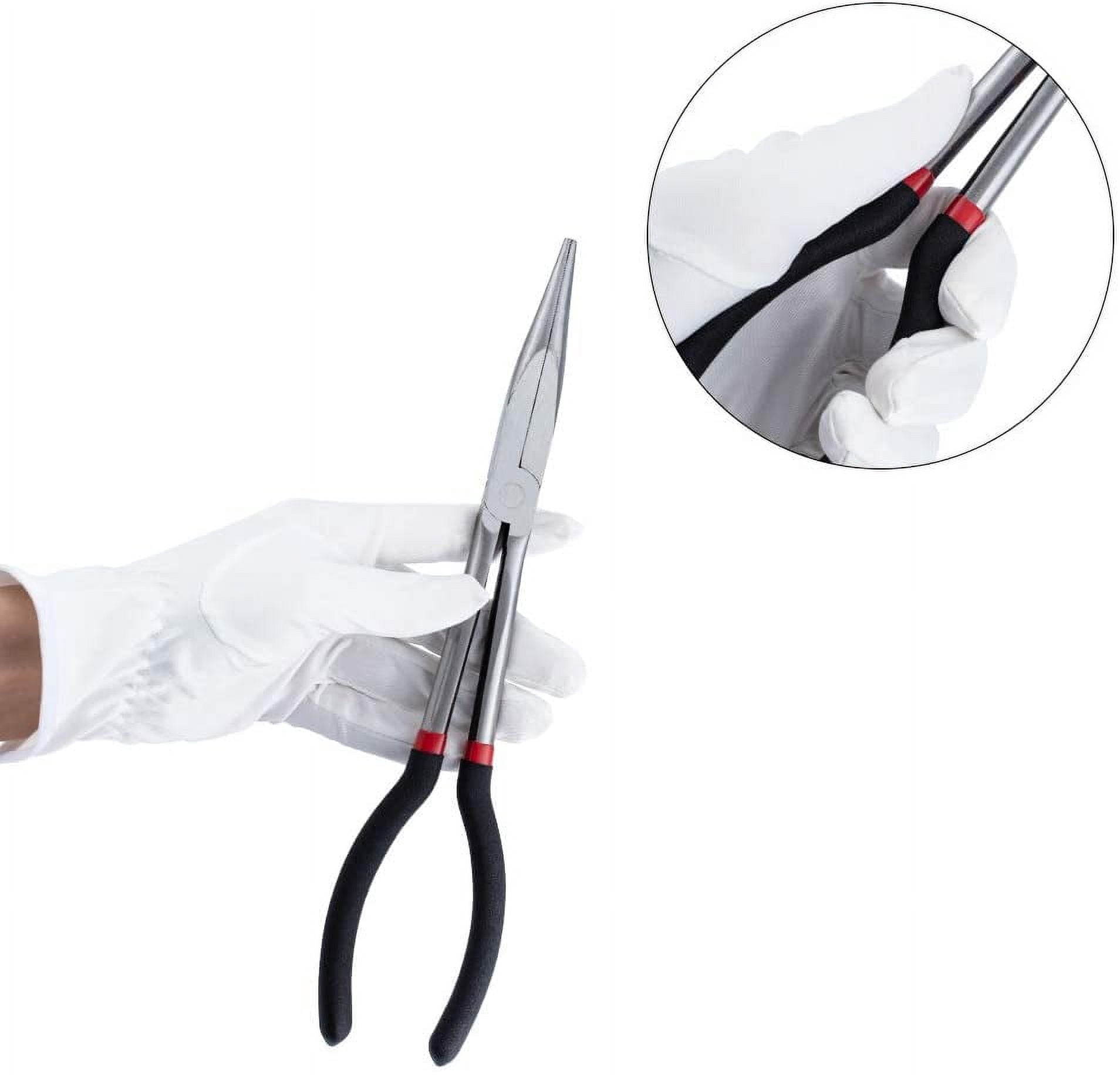 5 Pcs Mini Carbon Steel Lengthened Jewelry Plier Sets Include 25°45°90°Curved Nose Pliers Long for Jewelry Making Reach Hose Grip Pliers and Straight Needle Nose Pliers