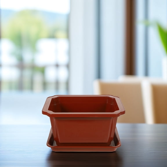 Milisten 2-Pack Rectangle Plastic Plant Pots with Trays for Bonsai, , Flowers, Indoor and Outdoor Gardening