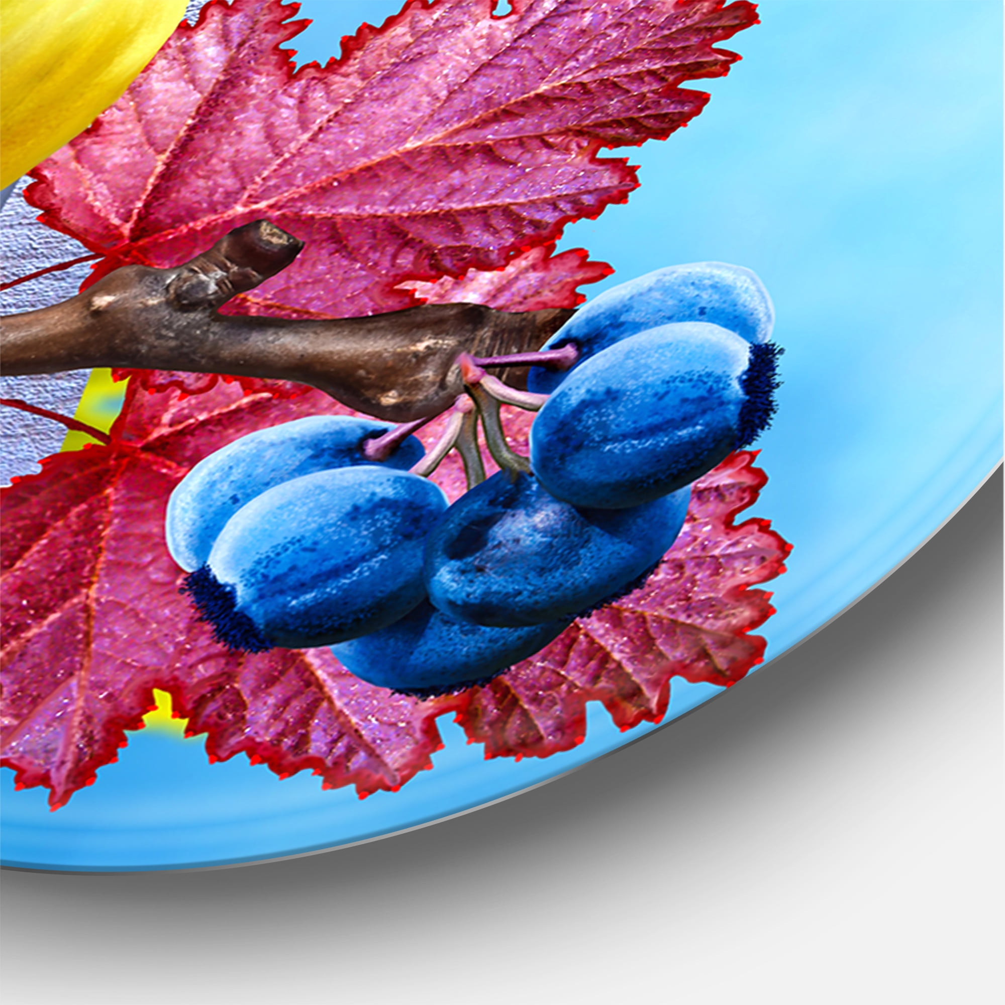 Designart 'Titmouse Bird Sitting On A Berries Branch Near A Birdhouse' Traditional Circle Metal Wall Art 23x23 - Disc of 23