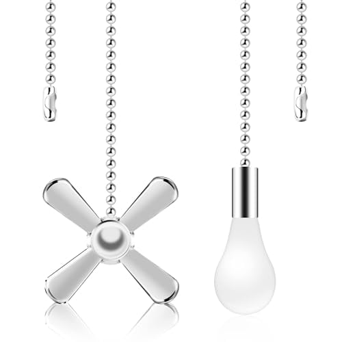 Ceiling Fan Pull Chains With Decorative,2 Pieces Of Silver Ceiling Fan Chain Extenders 13.6 Inches Fit All Standard Ceiling Fans And Light Fixtures，Pull Chain Extension With Connector.