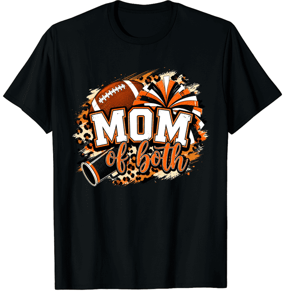 KeHetSoft Women's Football Cheer Mom Leopard Brush Cotton Graphic T-Shirt