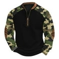 thumbnail image 2 of Blusas y camisas de manga larga con cuello redondo para hombre, talla grande, media cremallera, cuello redondo, estampado vintage de camuflaje, blusa de poliéster de manga larga para hombre, 2 of 4