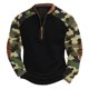 thumbnail image 2 of Blusas y camisas de manga larga con cuello redondo para hombre, talla grande, media cremallera, cuello redondo, estampado vintage de camuflaje, blusa de poliéster de manga larga para hombre, 2 of 4