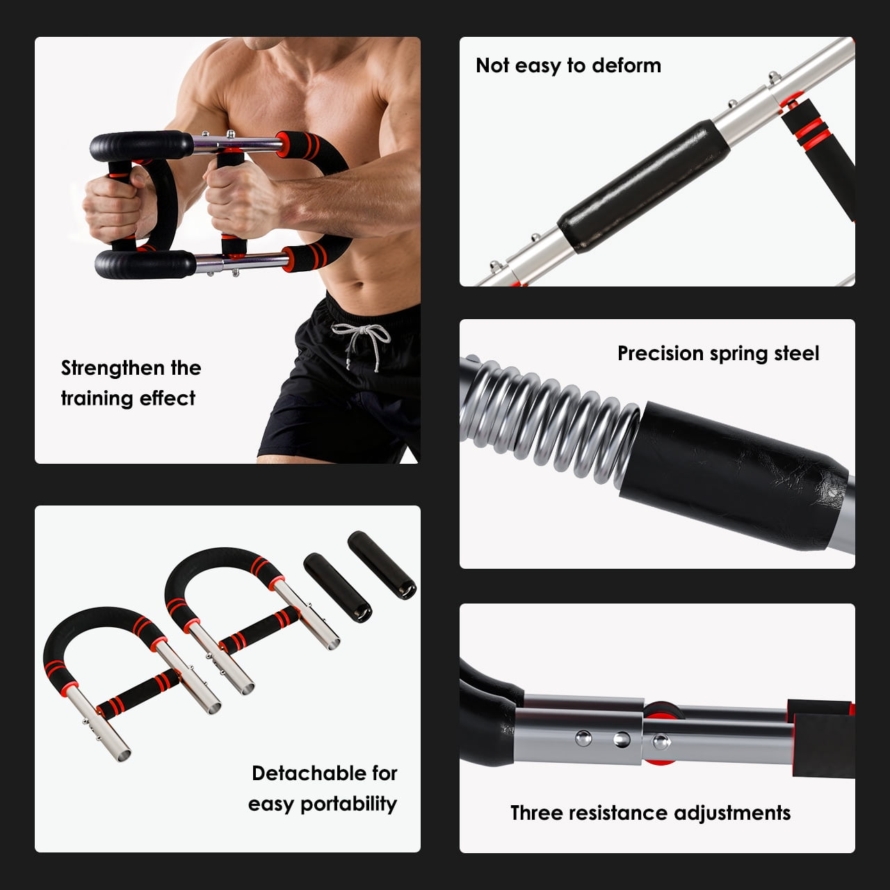 Adjustable Arm Chest Trainer for Men & Women – Max Adjustable Resistance 66lbs, Portable Home Gym Workout Equipment for Arm, Grip Strength & Forearm Training，White+Red