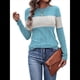 thumbnail image 1 of Suéteres de Punto A Rayas de Larga con Cuello Redondo, Ajustados y A para Mujer. Azul XL, 1 of 8
