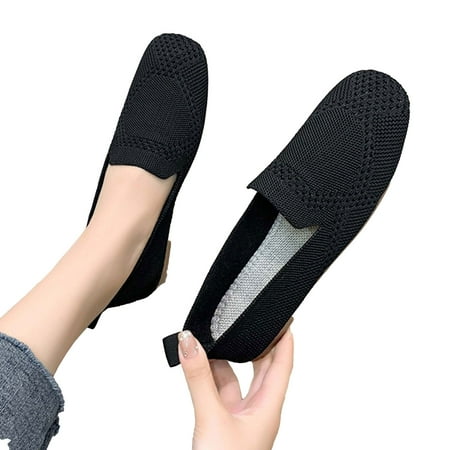 Xysaqa Black Flats for Women  Shoes for Women Sneakers Women Mesh Casual Shoes Shallow Mouth Easy To Wear Off Flat Shoes Comfortable Sandals Black Shoes Women on Clearance