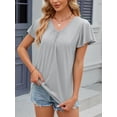 thumbnail image 5 of Avamo Summer Tops Ladies Pleated Tunic Blouse Basic Tee Women Loose Ruffled Short Sleeve T-shirt Grey 2XL, 5 of 9