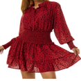 thumbnail image 3 of PENGXIANG Robe Décontractée à Manches Longues pour Femmes, Robe Courte Plissée à Col en V, 3 of 6