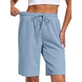 thumbnail image 3 of NELEUS Women's 9" Bermuda Shorts Waffle Knit High Waisted Breathable Lounge Casual Shorts with Pockets,Light Blue,US Size S, 3 of 11