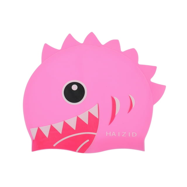 Gorro de natación de silicona de dibujos animados de tiburón único 1 Pc Rojo Rosa