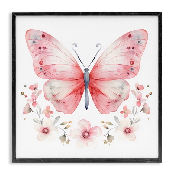 Stupell Industries Bohemian Pink Symmetrical Butterfly Florals Black Framed Giclee Art, 12 x 12, by Creative Studio
