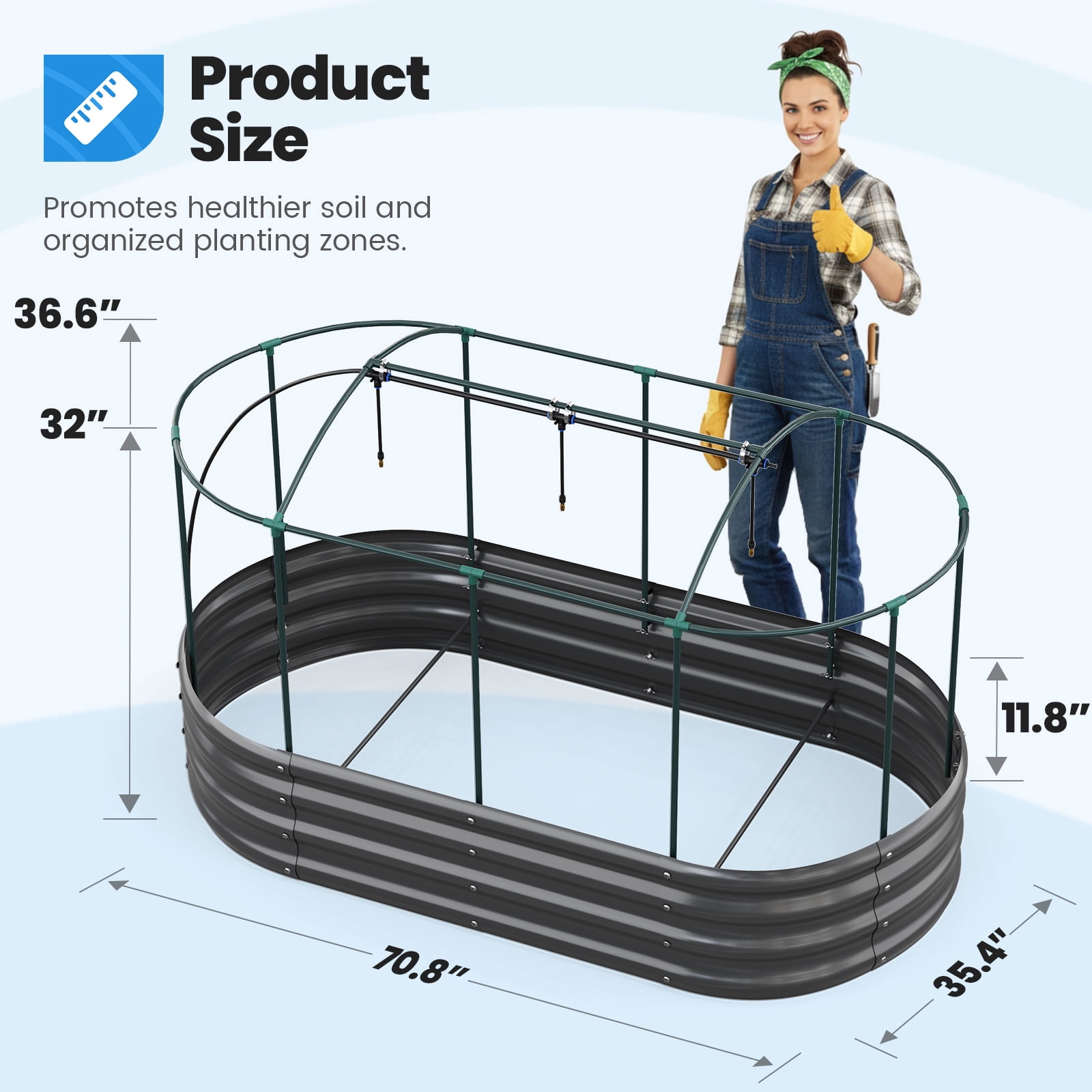 Quictent 6x3x1 ft Galvanized Raised Garden Bed Kit with Self Watering System and Mesh Cover, Large Oval Metal Outdoor Planter Garden Boxes for Vegetables Herbs Flowers Quictent 6x3x1 ft Galvanized Raised Garden Bed Kit with Self Watering System and Mesh Cover, Large Oval Metal Outdoor Planter Garden Boxes for Vegetables Herbs Flowers - Image 6