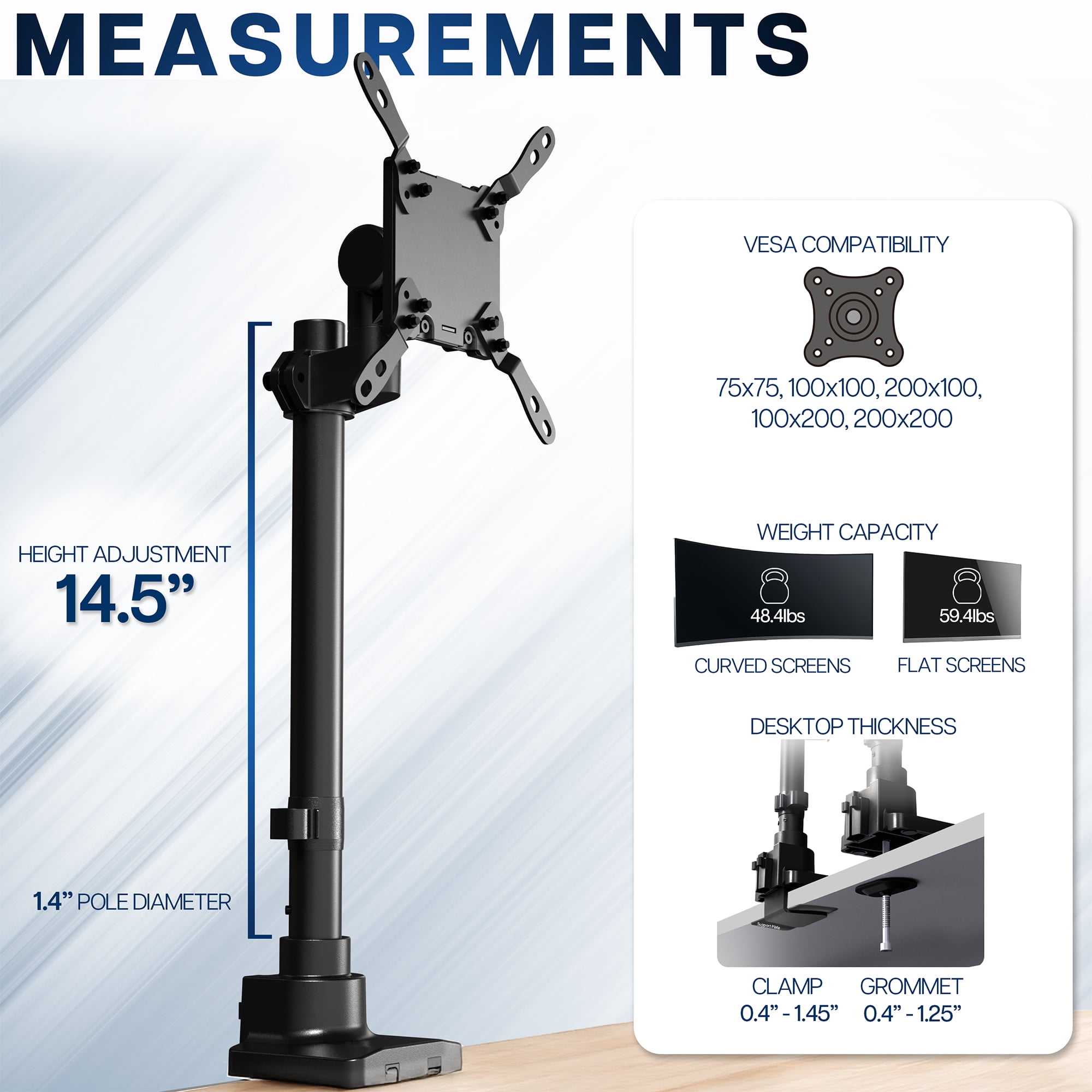 VIVO Single Ultrawide Monitor Desk Mount, Adjustable Stand for Screens up to 57"