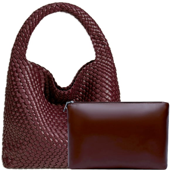 Bolso de mano tela a mano de piel vegano para mujer, bolso de mano con asa superior para las axilas con bolso, Ankela Red