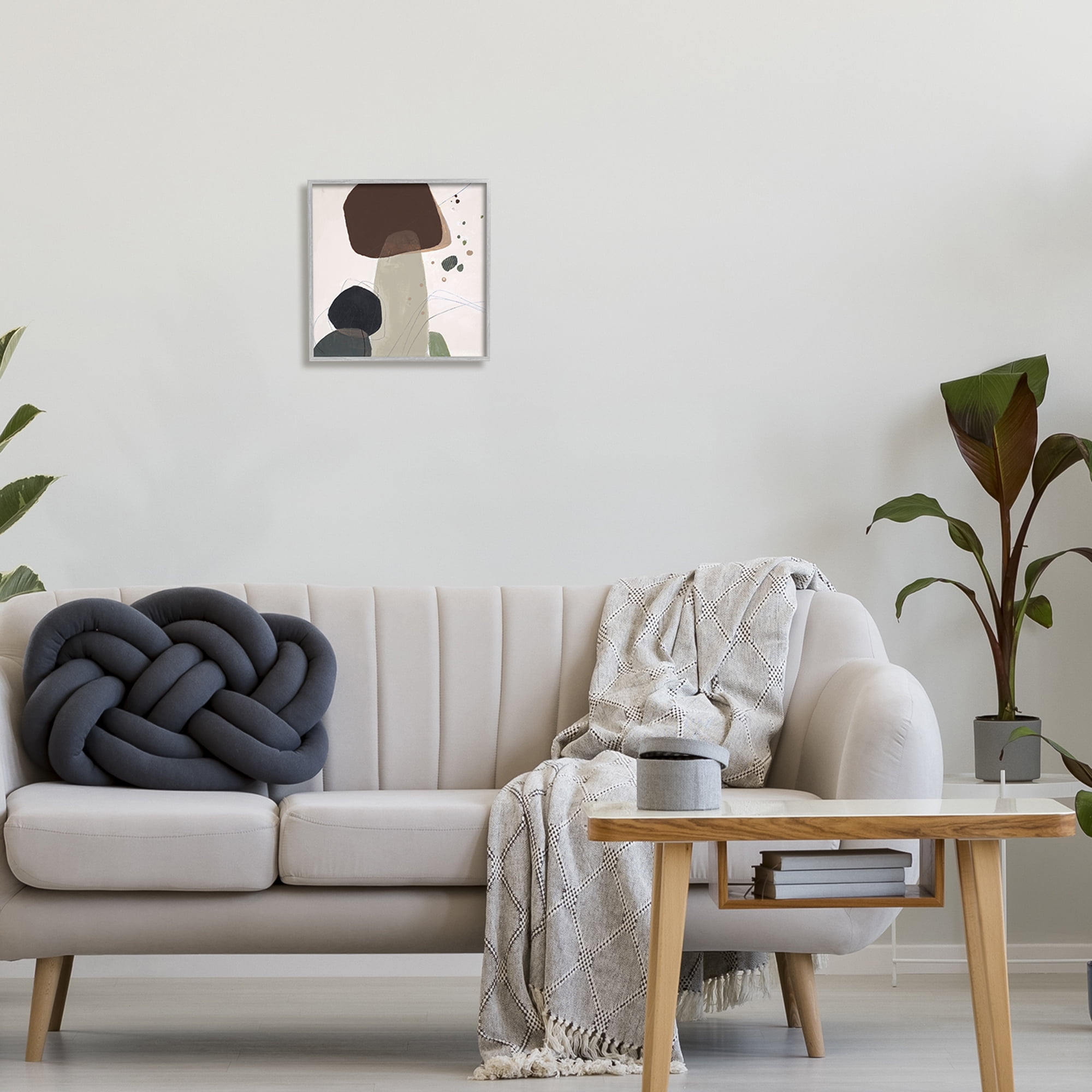 Stupell Industries Collaged Nature Shapes Abstract Painting Gray Framed Art Print Wall Art, 12 x 12