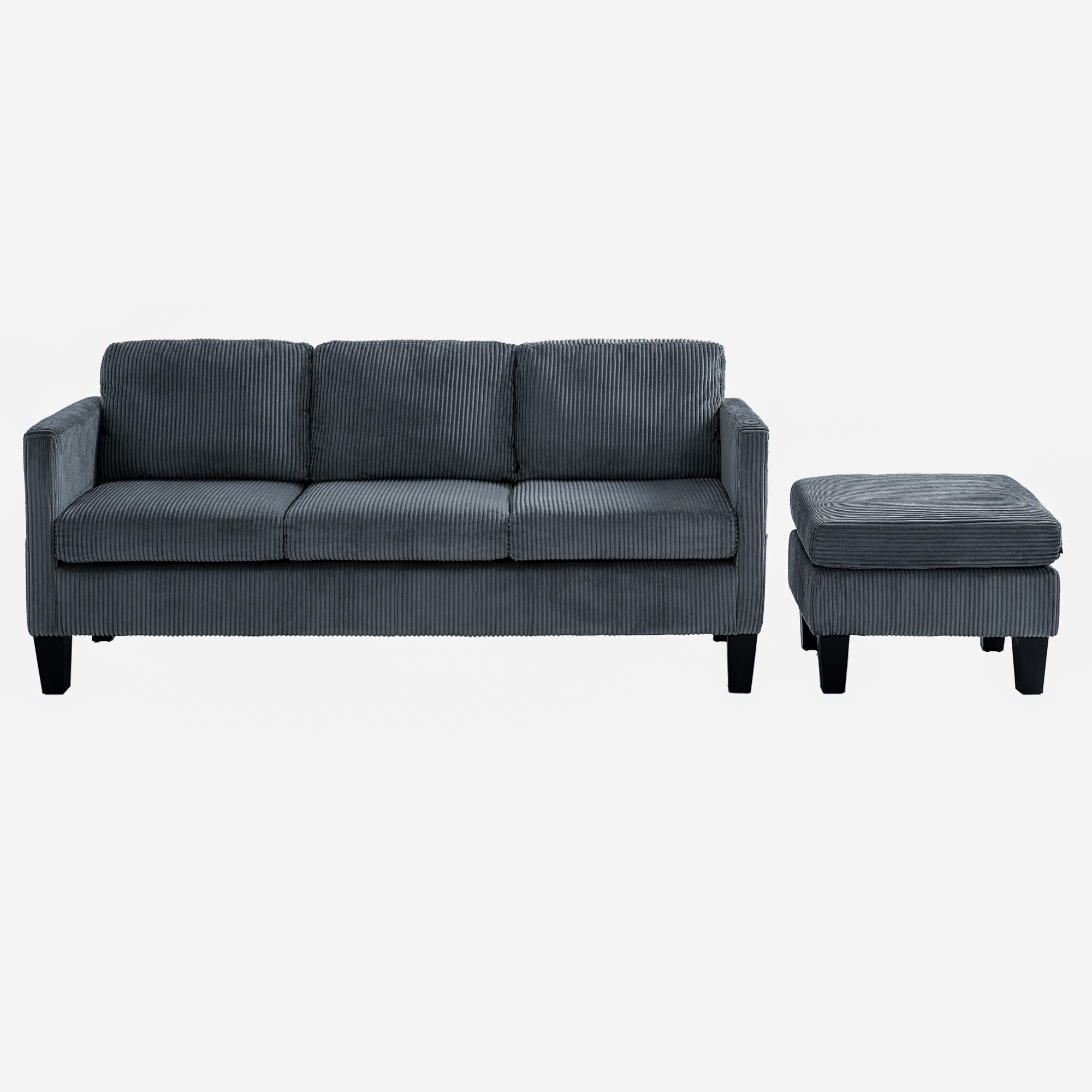 AENKYO 67" L-Shaped Corduroy Sectional Sofa with Storage Ottoman, Modern 3-Seat Couch w/ Side Pockets, Gray