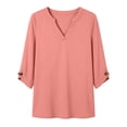 thumbnail image 6 of Miluxas Women's Spring/Summer Fashion Sweatshirts Loose 3/4 Sleeve Buttoned V-Neck Solid Color Casual Pullover Tops Orange, 6 of 7