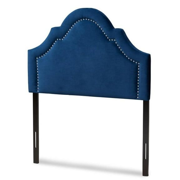 Bowery Hill Modern Velvet and Wood Twin Headboard in Navy Blue