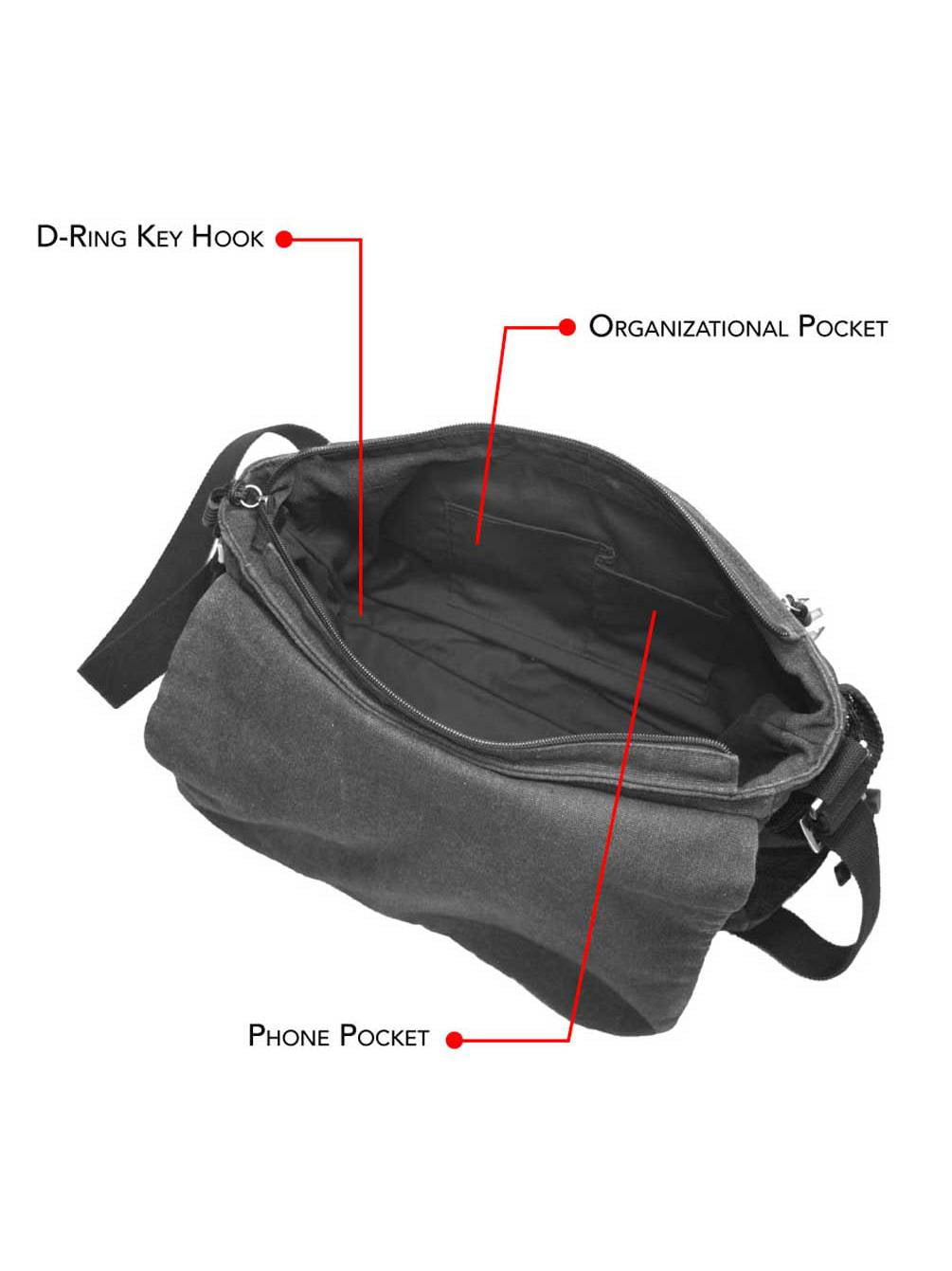 ROUT Voyager Messenger Bag, Washed Black Cotton Canvas & Leather Trim  RC10525 