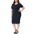 thumbnail image 4 of Plus Size Dress for Women Short Sleeve Above the Knee Sheath Dress Office Wear to Work Dresses 3X Navy Blue, 4 of 6