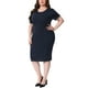 thumbnail image 4 of Vestido de Talla Grande para Mujeres, Manga Corta, Por Encima de la Rodilla, Vestido Tipo Sheath, Ropa de Oficina, Vestidos para Trabajar, 1X Azul Marino, 4 of 6