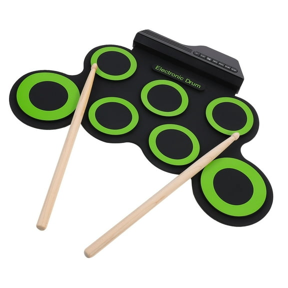 UPOUART Compact USB Drum Kit Set in Green Silicone for Family Fun and Entertainment