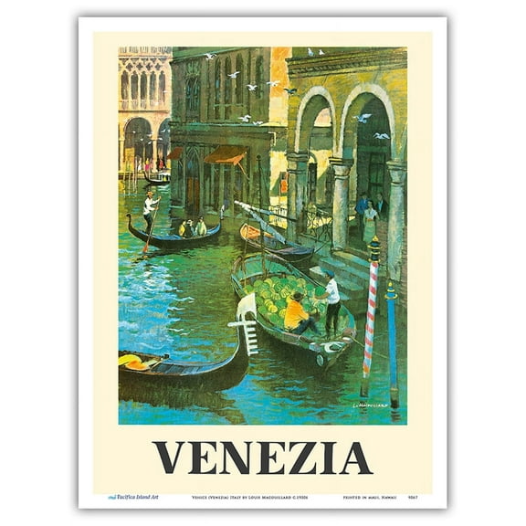Venice (Venezia) Italy - Venetian Canals - Vintage Travel Poster by Louis Macouillard c.1950s - Master Art Print (Unframed) 9in x 12in