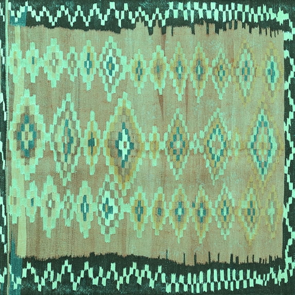 Ahgly Company Indoor Square Oriental Turquoise Blue Traditional Area Rugs, 4' Square