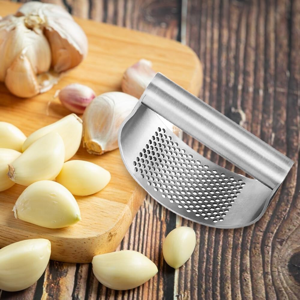 Garlic Press Rocker, Stainless Steel Garlic Press Rocker Heavy Duty Garlic Mincer, Easy Kitchen Gadget for Kitchen Essentials Utensils Accessories, Ergonomic Handle (3, A)