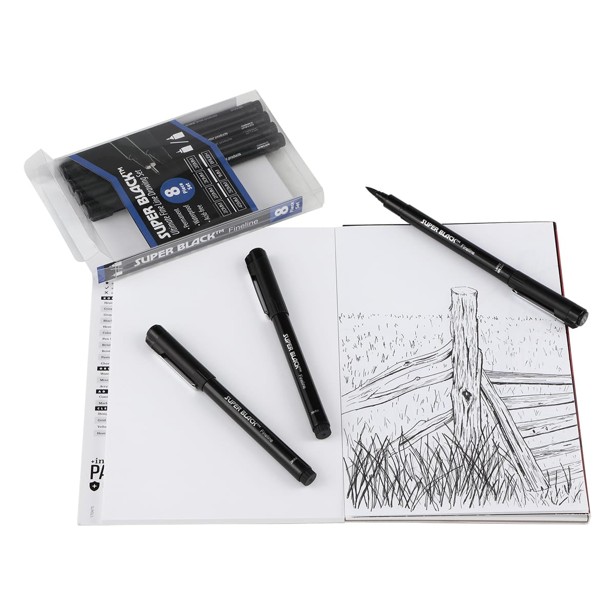 Creative Mark Ultimate Fine Line Drawing Pens Super Black, Permanent, Waterproof, & Acid-Free Assorted Tips and Large Brush Pen - [Fineliners and Sketch Set of 8 - 2 Pack]