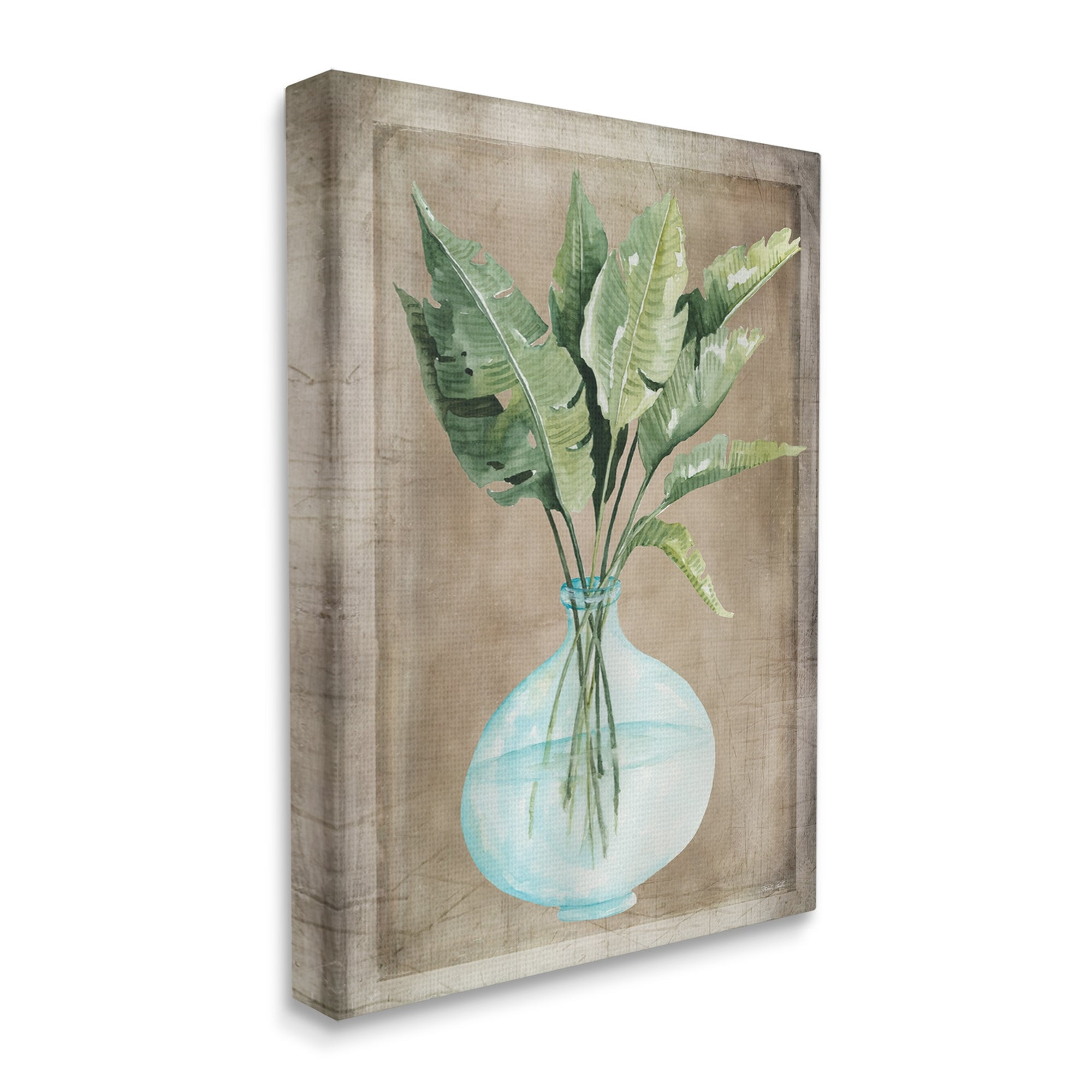 Stupell Industries Green Plant Leaves Glass Vase Rustic Border Painting Gallery Wrapped Canvas Print Wall Art, Design by Cindy Jacobs