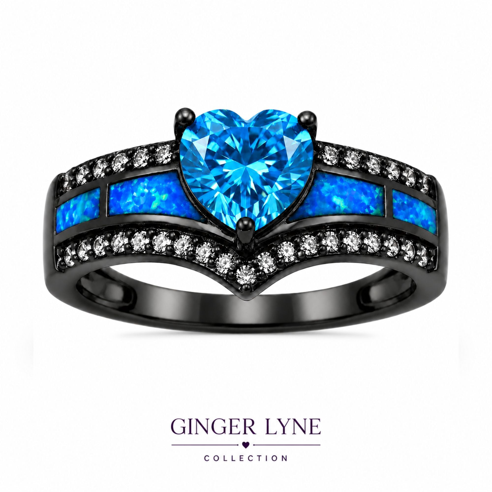 Black Engagement Ring for Women Mystic Topaz CZ Heart Promise Ring  Gift for Her Ginger Lyne