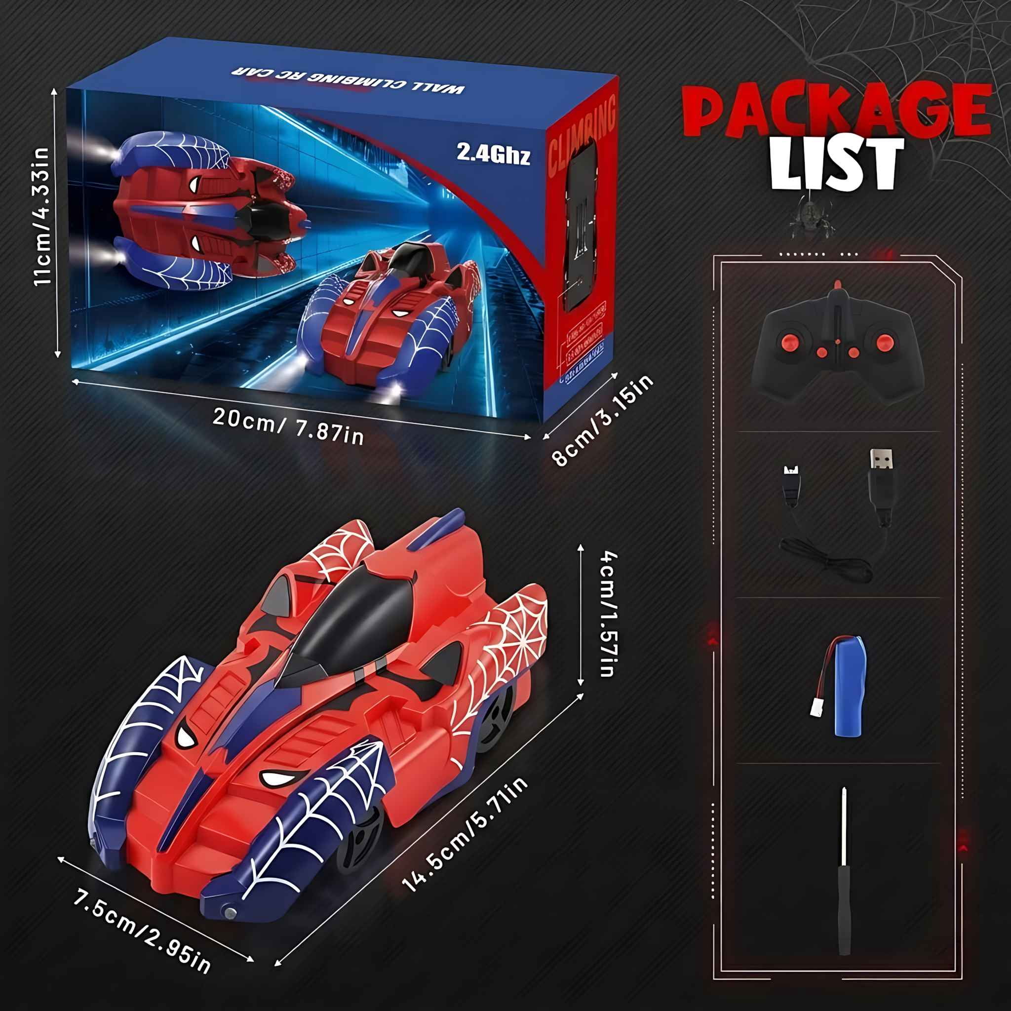 Spider Wall Climbing RC Car, Zero Gravity Dual Mode Remote Control Race Car with 360° Rotation & LED Lights for Kids Boys Girls, Red