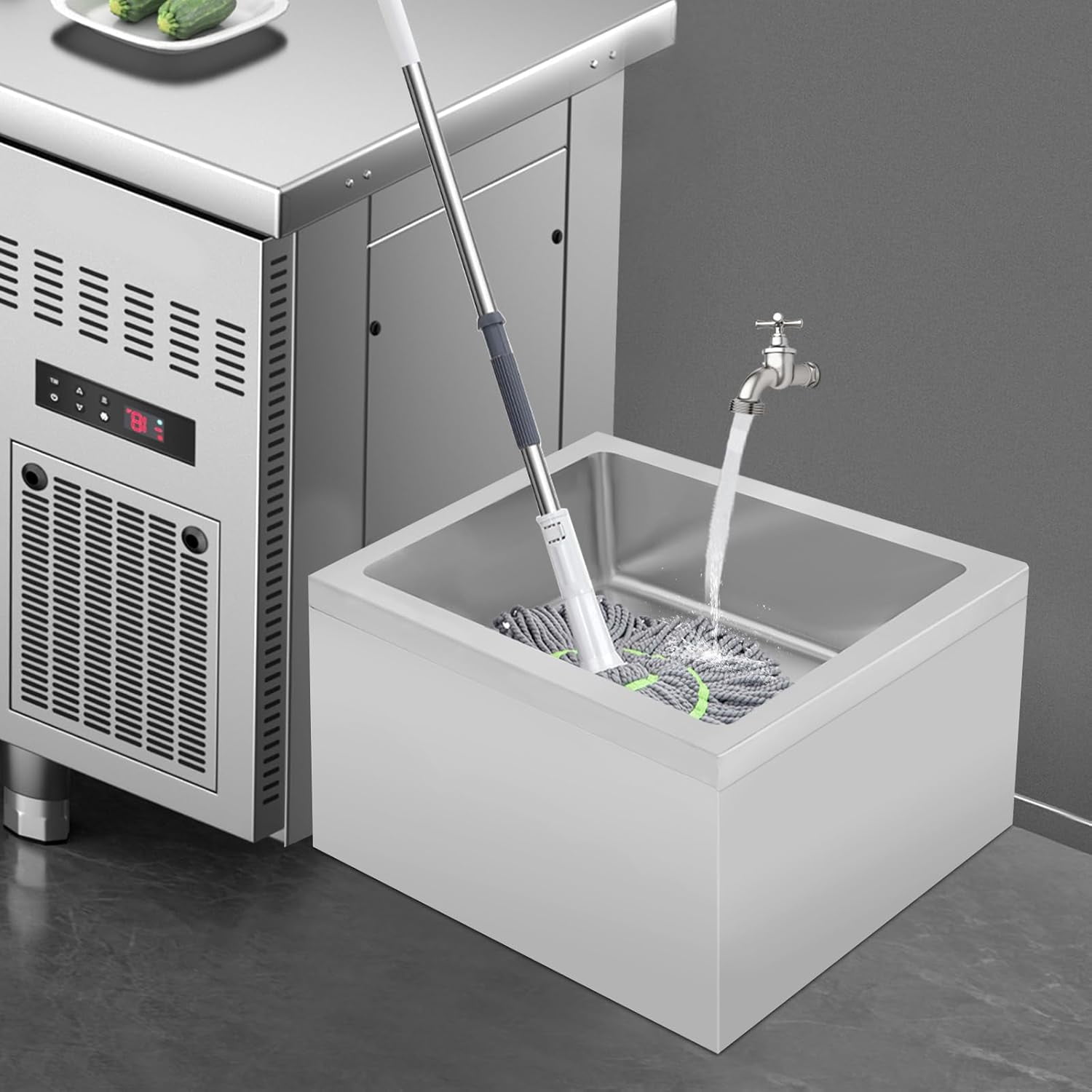 Miumaeov Commercial Floor Mount Mop Sink Free Standing Single Bowl Utility Sink for Restaurant Kitchen Garage Basement Bathroom
