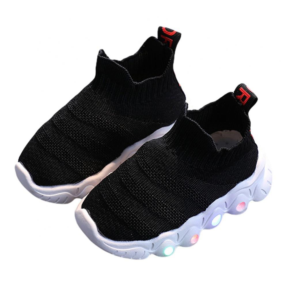 Baby Girls Boys Trainers Led Luminous Flashing Socks Shoes Sports Running Shoes Solid Color Mesh Sneakers Lightweight Children Baby Outdoor Trekking Slip On Casual Shoes 